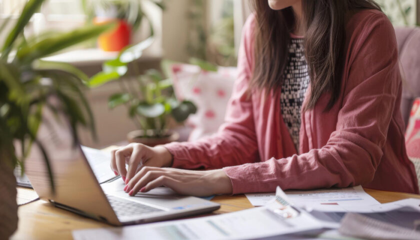 une femme étudiant la compatabilité à distance sur son pc portable