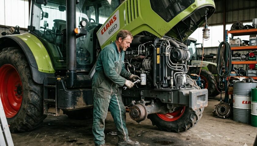 un homme devant un tracteur