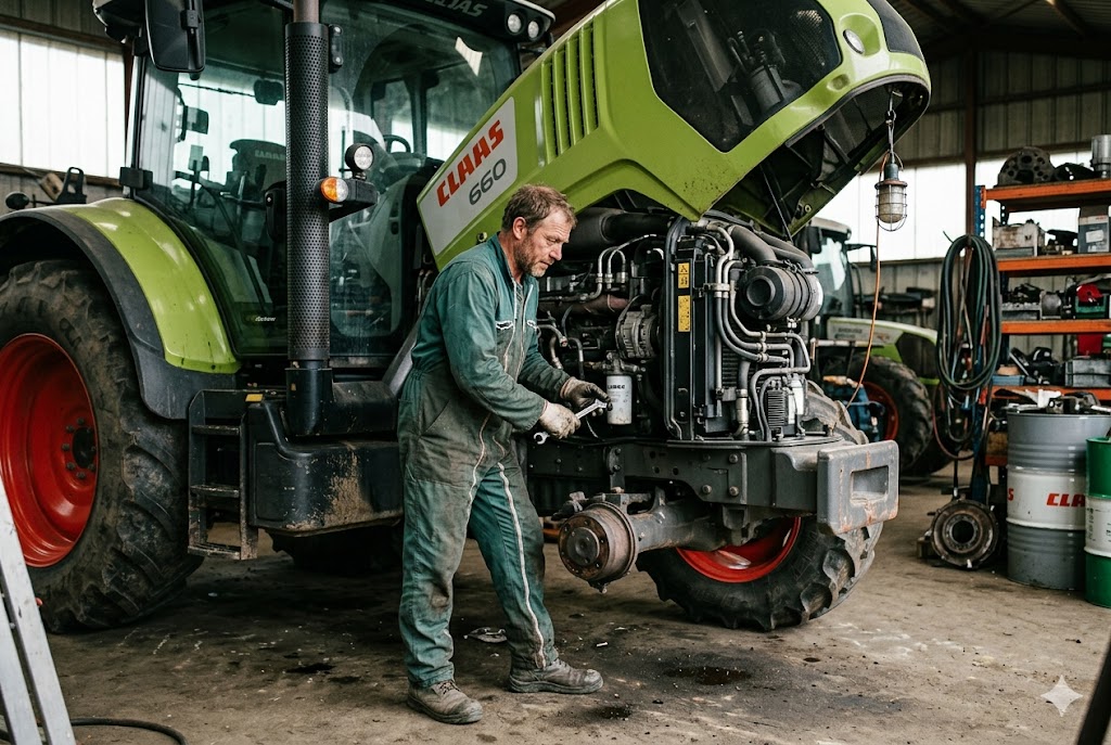 un homme devant un tracteur